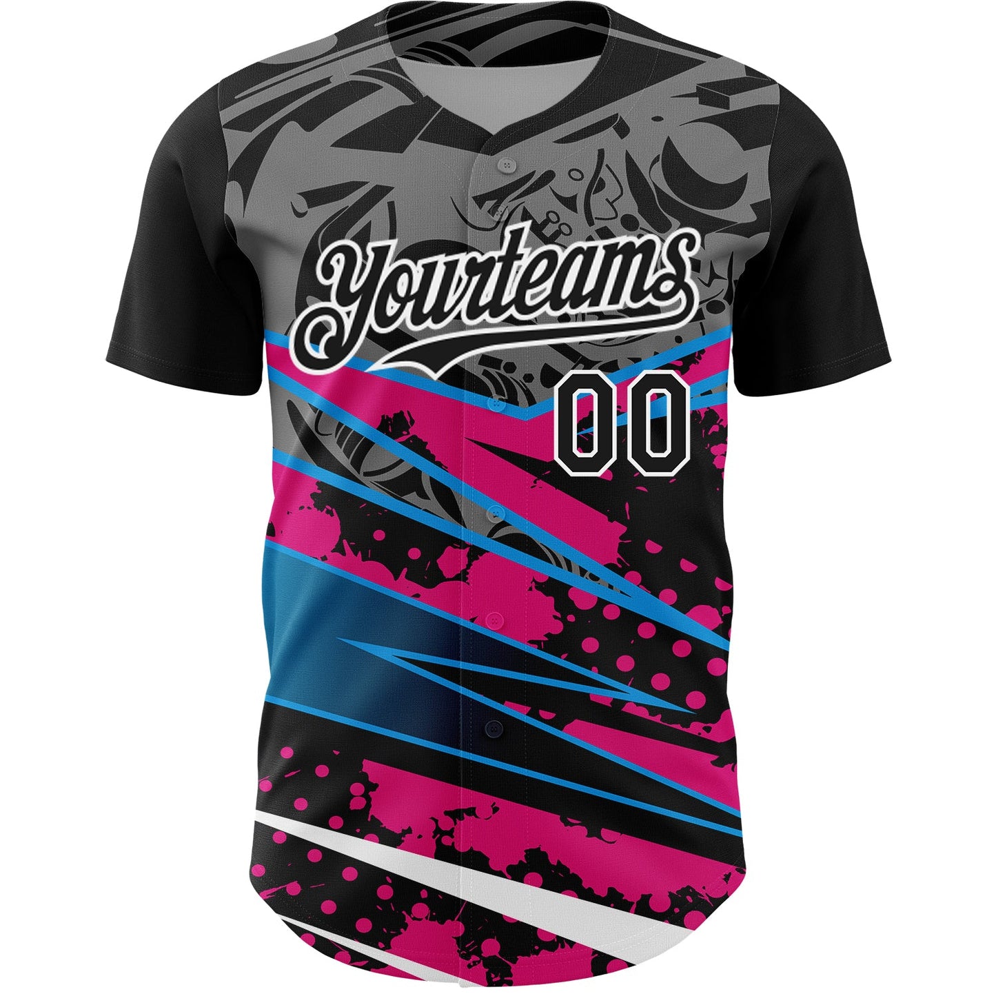 Custom Black Pink-White 3D Pattern Design Splatter Art Authentic Baseball Jersey view 2
