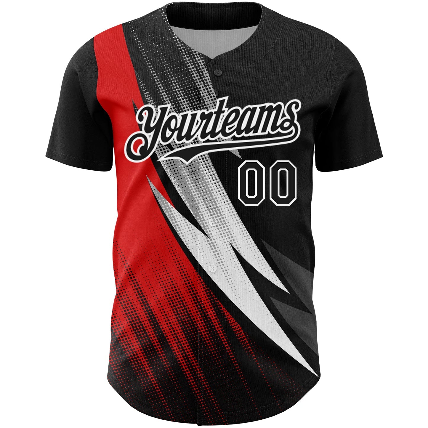 Custom Black Red-White 3D Pattern Design Geometric Shape Authentic Baseball Jersey view 2