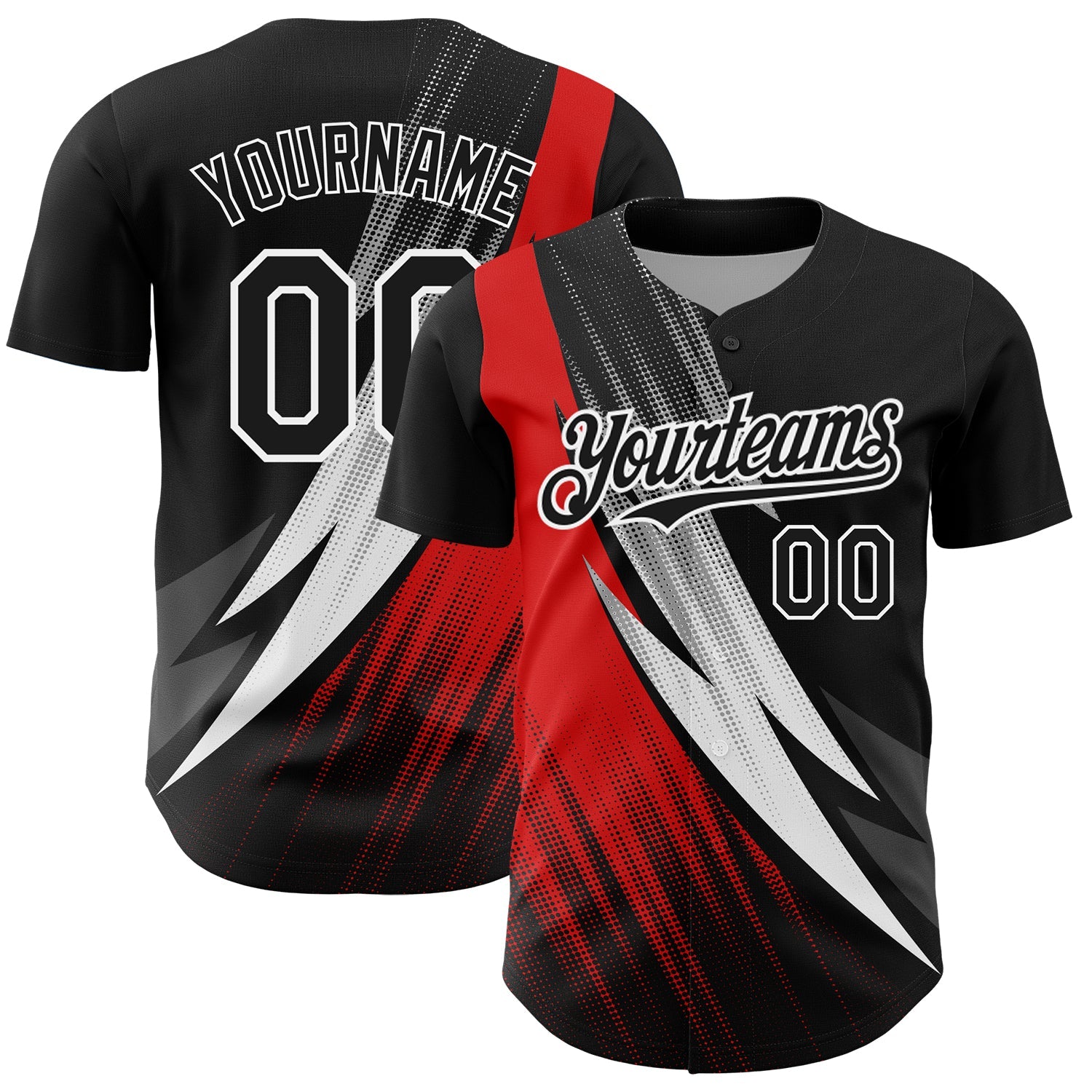 Custom Black Red-White 3D Pattern Design Geometric Shape Authentic Baseball Jersey - Main View