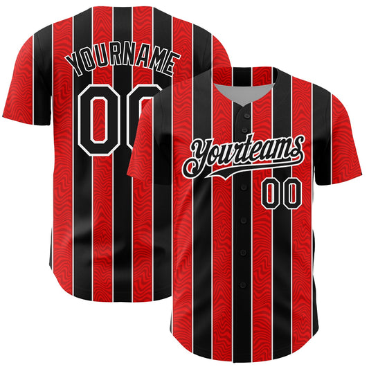 Custom Red Black-White 3D Pattern Design Stripe Authentic Baseball Jersey - Main View