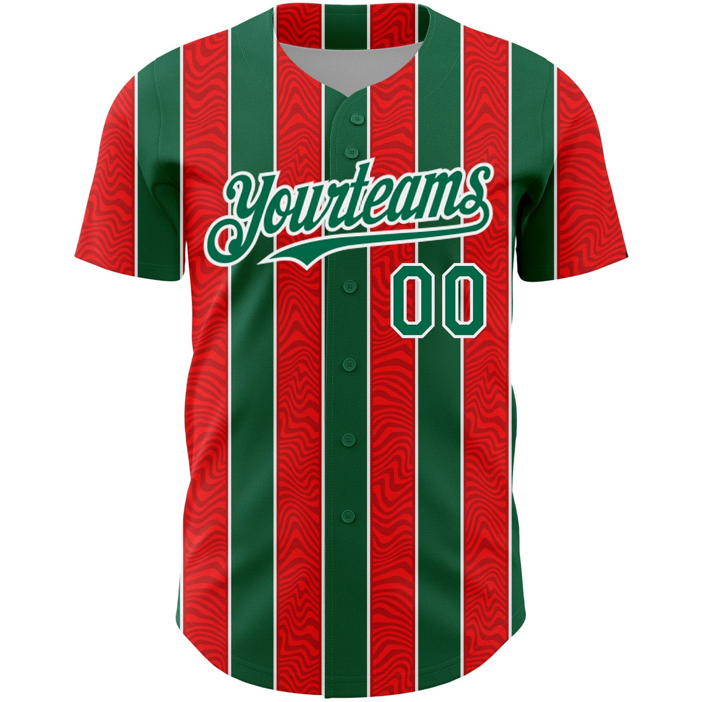 Custom Red Kelly Green-White 3D Pattern Design Stripe Authentic Baseball Jersey view 2