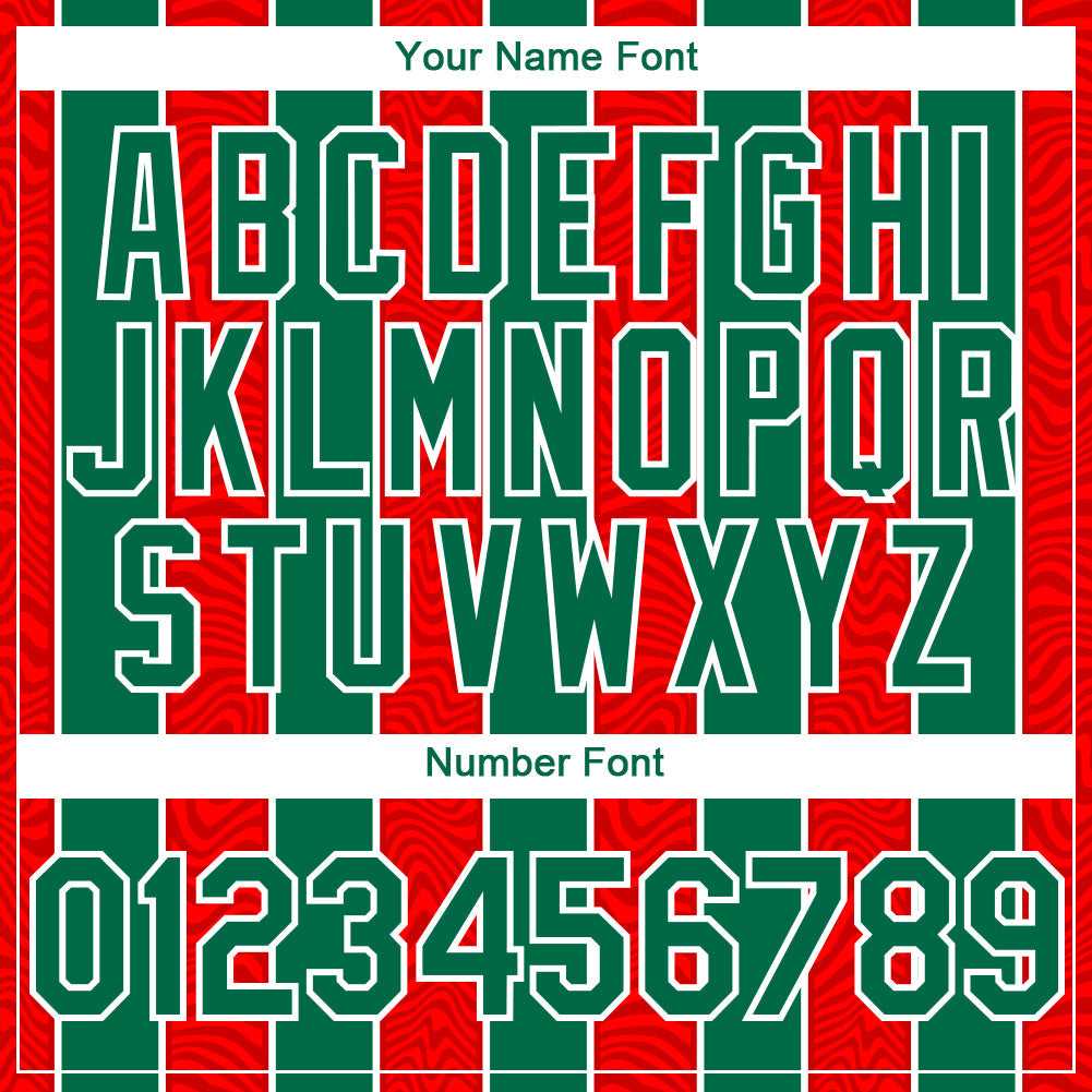 Custom Red Kelly Green-White 3D Pattern Design Stripe Authentic Baseball Jersey view 5