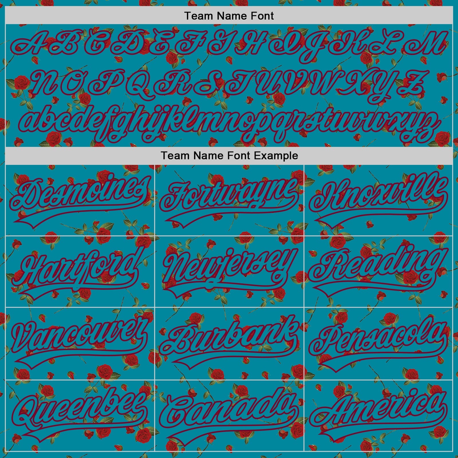Custom Teal Maroon 3D Pattern Design Gothic Style Rose Authentic Baseball Jersey view 4
