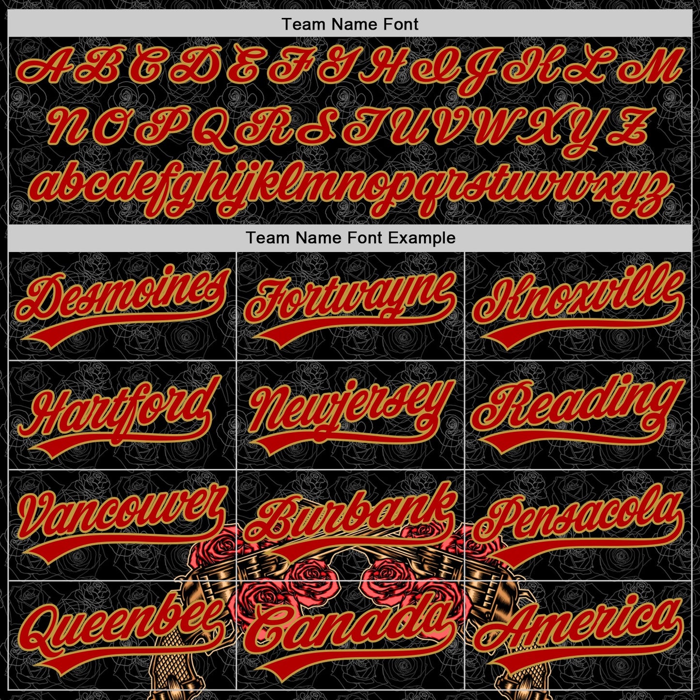 Custom Black Old Gold-Red 3D Pattern Design Gothic Style Gun With Rose Authentic Baseball Jersey view 4