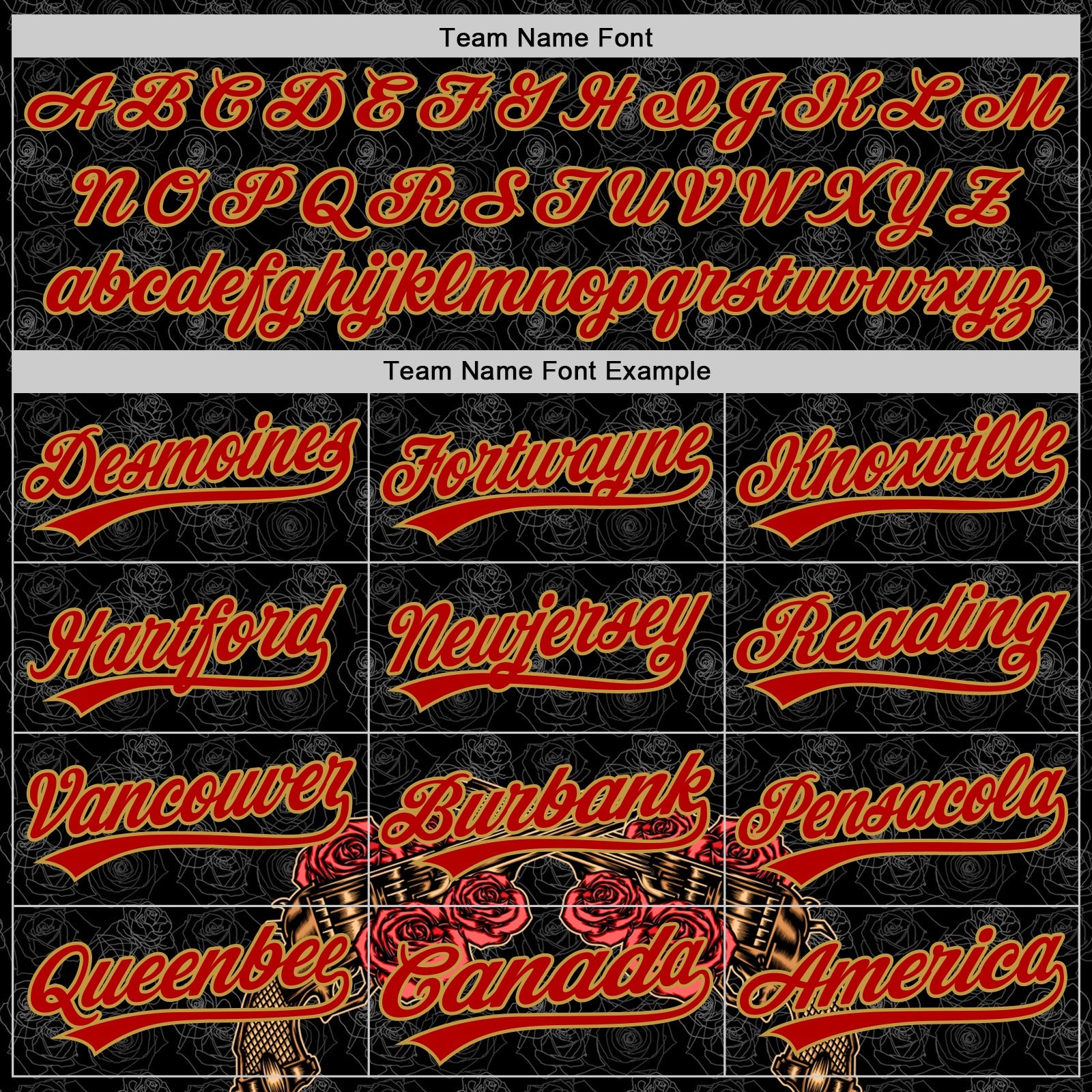 Custom Black Old Gold-Red 3D Pattern Design Gothic Style Gun With Rose Authentic Baseball Jersey view 4