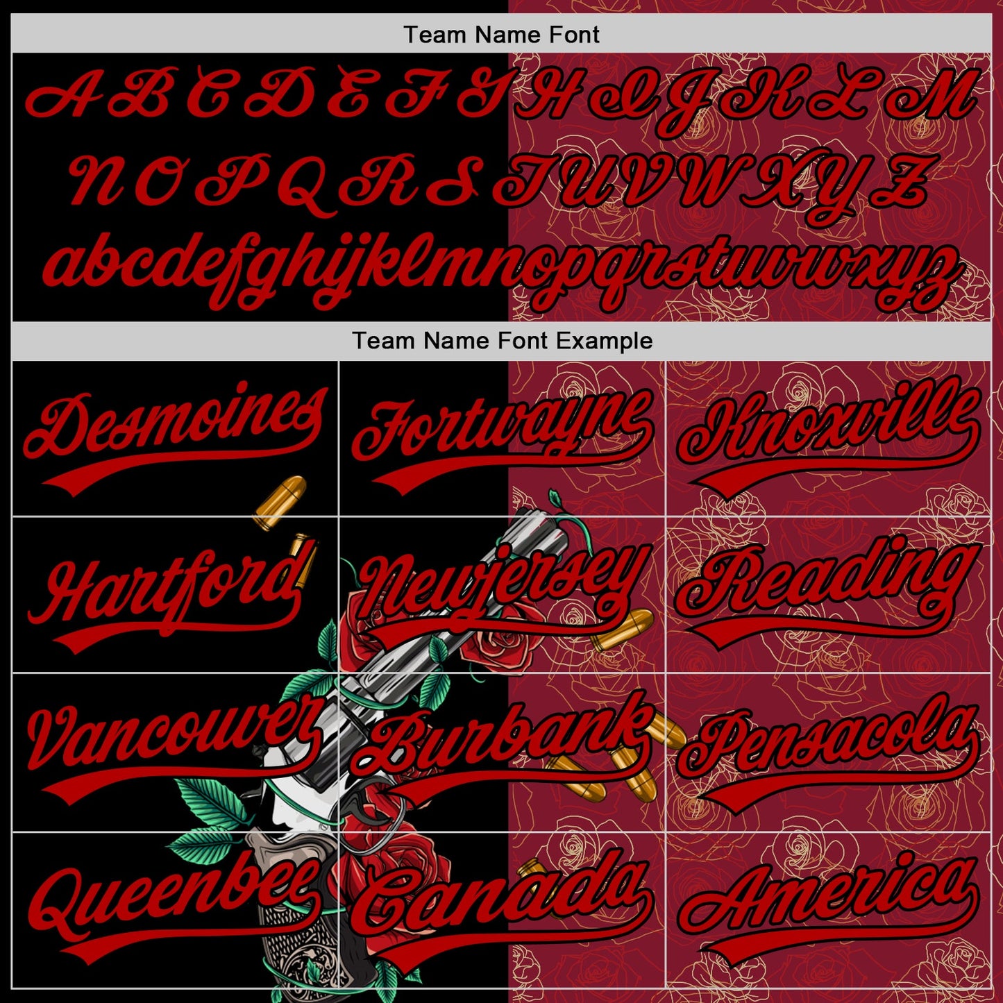 Custom Crimson Black-Red 3D Pattern Design Gothic Style Gun With Rose Authentic Baseball Jersey view 4
