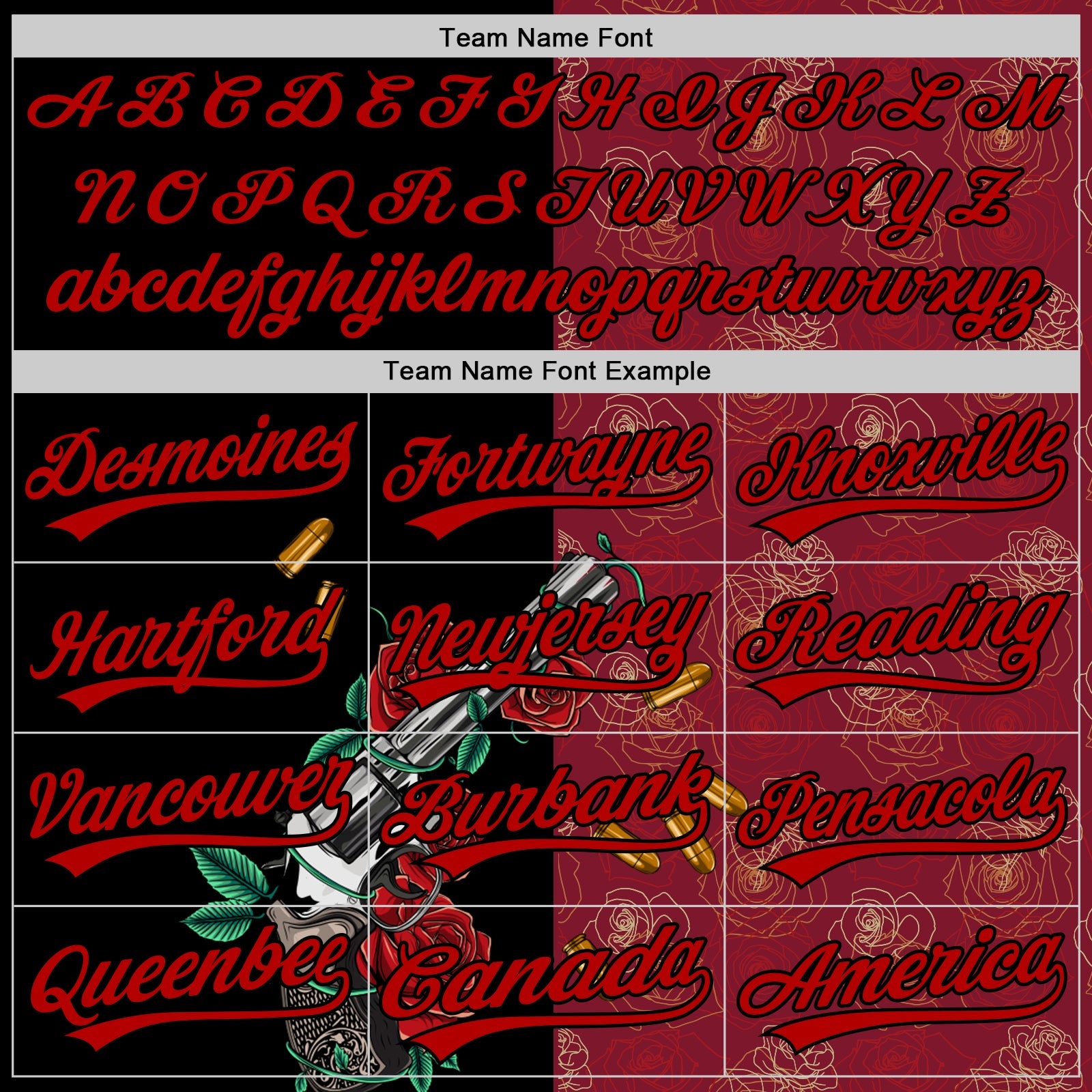 Custom Crimson Black-Red 3D Pattern Design Gothic Style Gun With Rose Authentic Baseball Jersey view 4