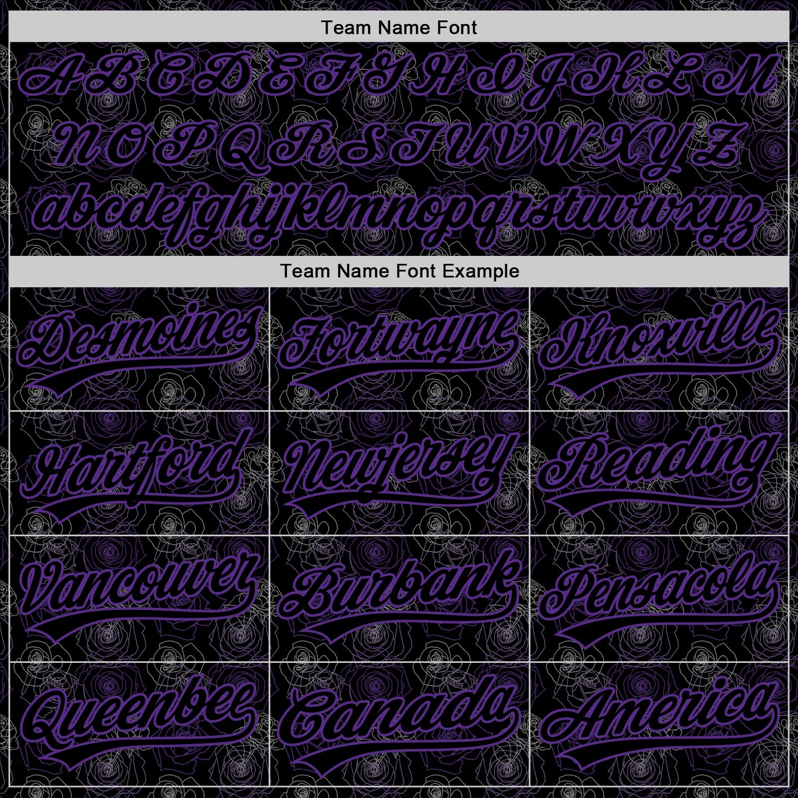 Custom Black Purple 3D Pattern Design Gothic Style Rose Authentic Baseball Jersey view 4