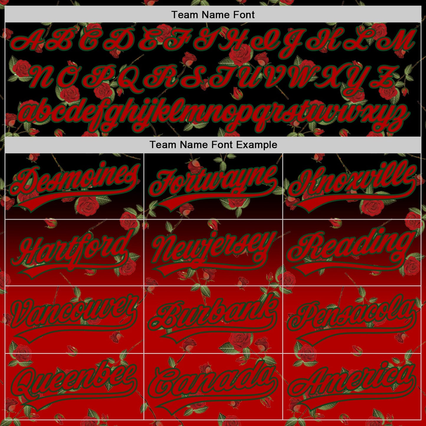 Custom Black Red-Green 3D Pattern Design Gothic Style Rose Authentic Baseball Jersey view 4