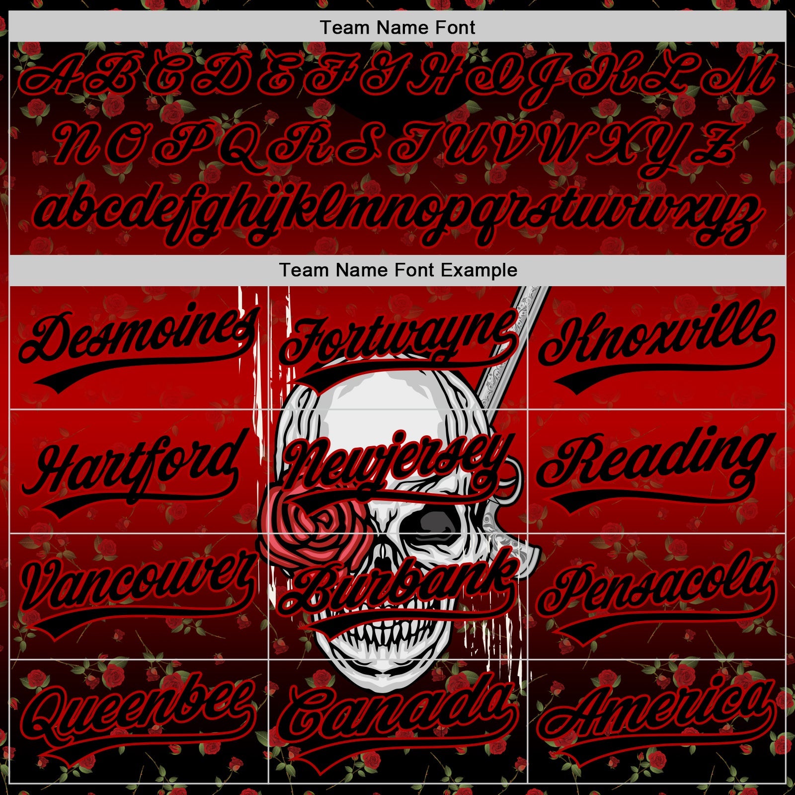 Custom Black Red 3D Pattern Design Gothic Style Skull With Rose And Gun Authentic Baseball Jersey view 4