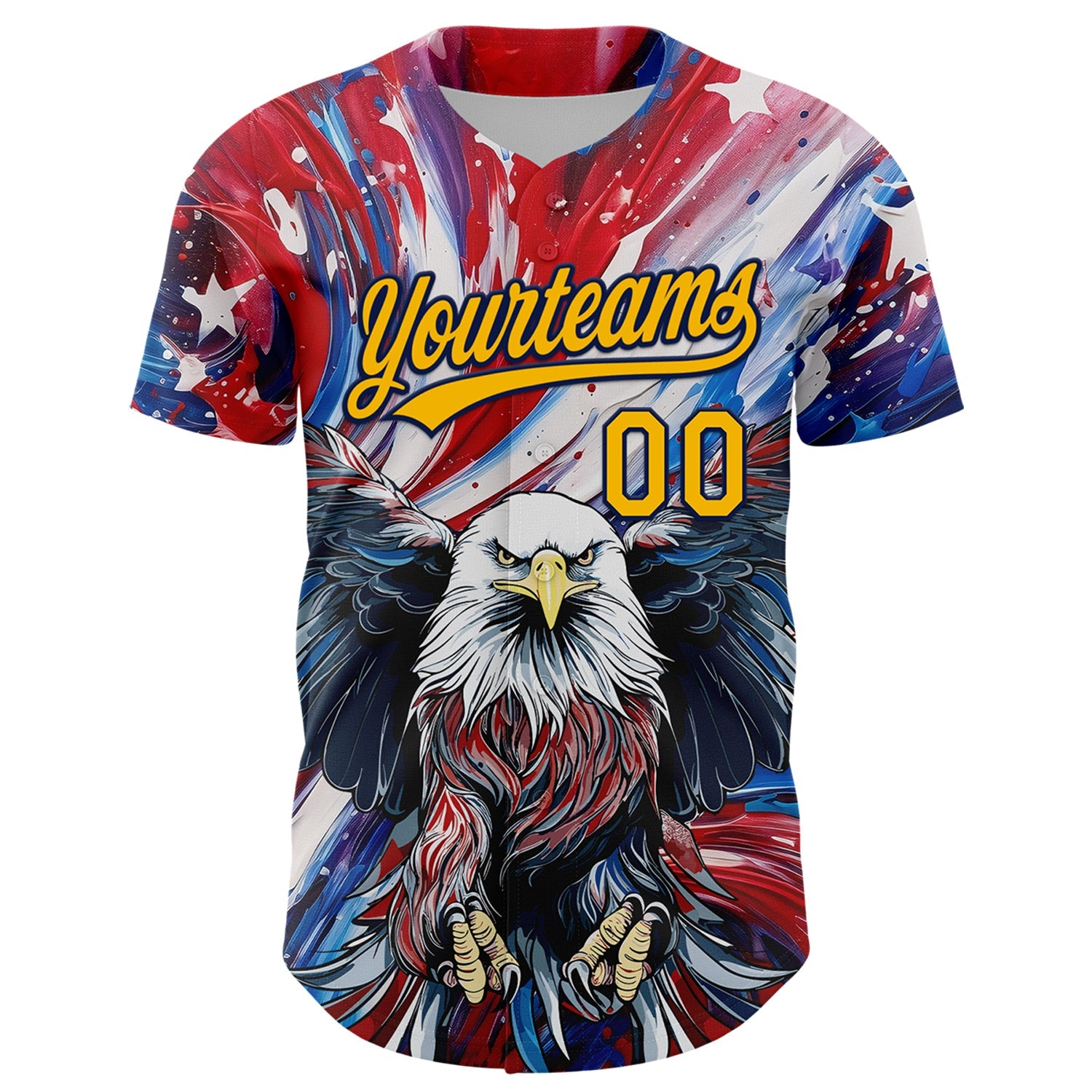 Custom Red Gold-Navy 3D American Flag Eagle And Star Authentic Baseball Jersey view 2