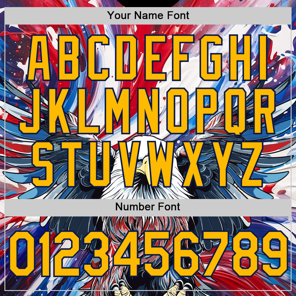 Custom Red Gold-Navy 3D American Flag Eagle And Star Authentic Baseball Jersey view 5
