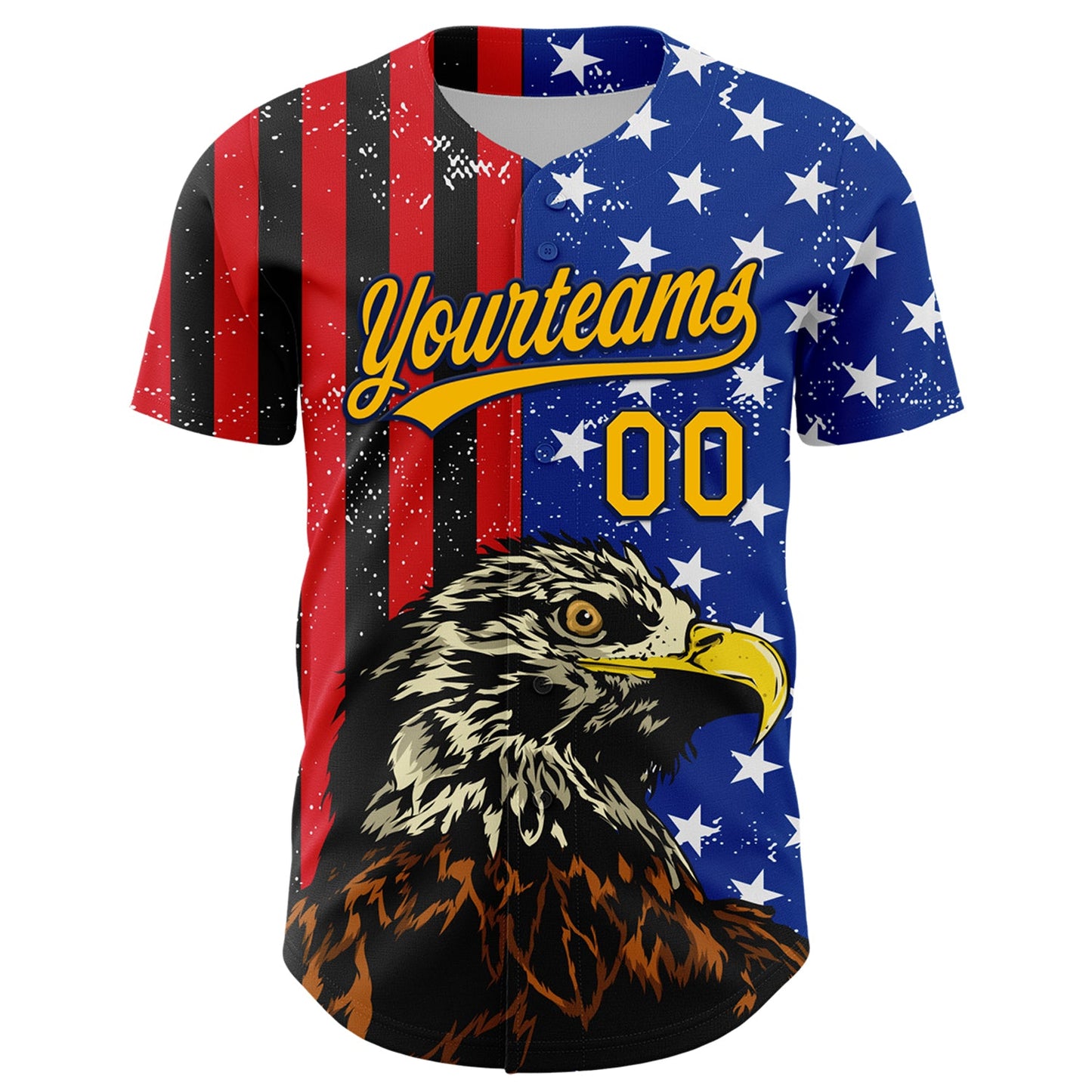 Custom Navy Gold-Red 3D American Flag Eagle And Star Authentic Baseball Jersey view 2