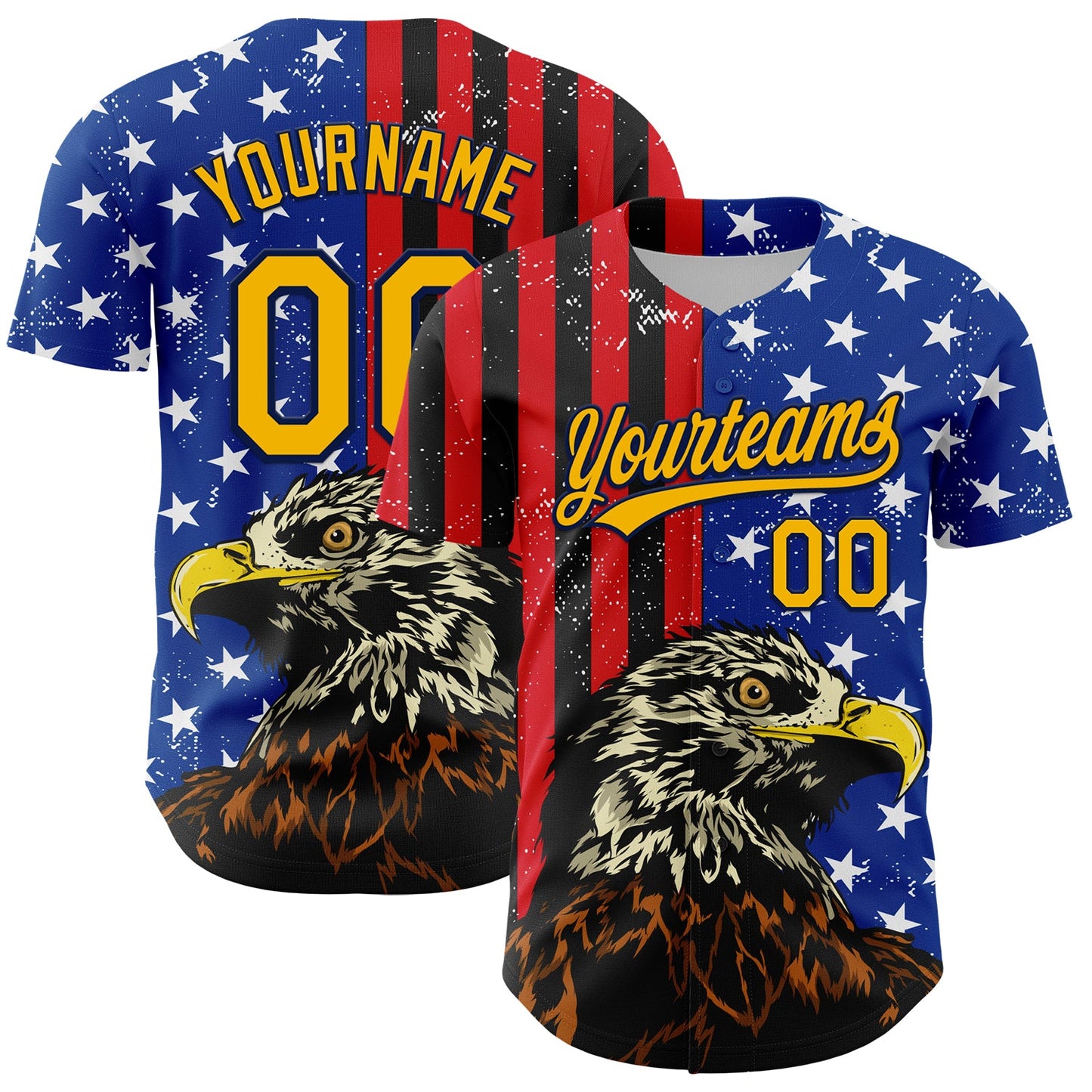 Custom Navy Gold-Red 3D American Flag Eagle And Star Authentic Baseball Jersey - Main View
