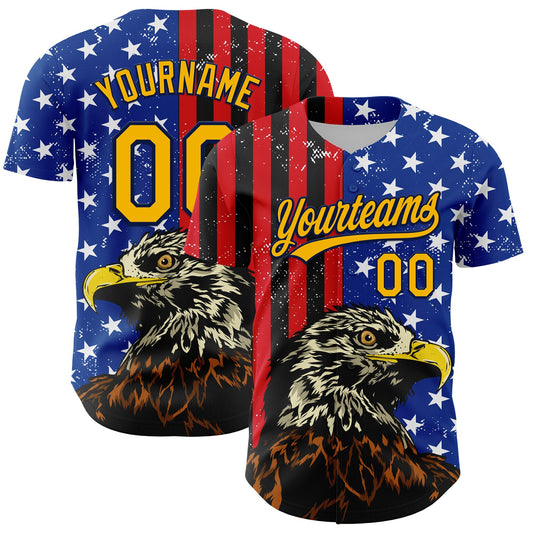 Custom Navy Gold-Red 3D American Flag Eagle And Star Authentic Baseball Jersey - Main View