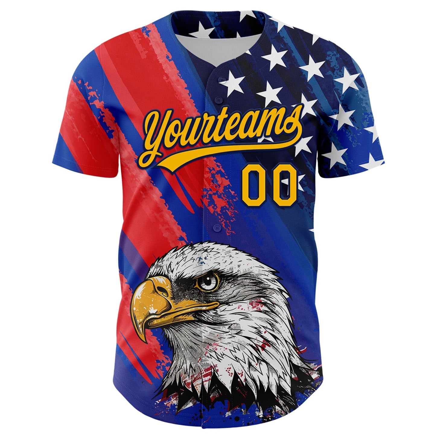 Custom Royal Gold Navy-Red 3D American Flag Eagle And Star Authentic Baseball Jersey view 2