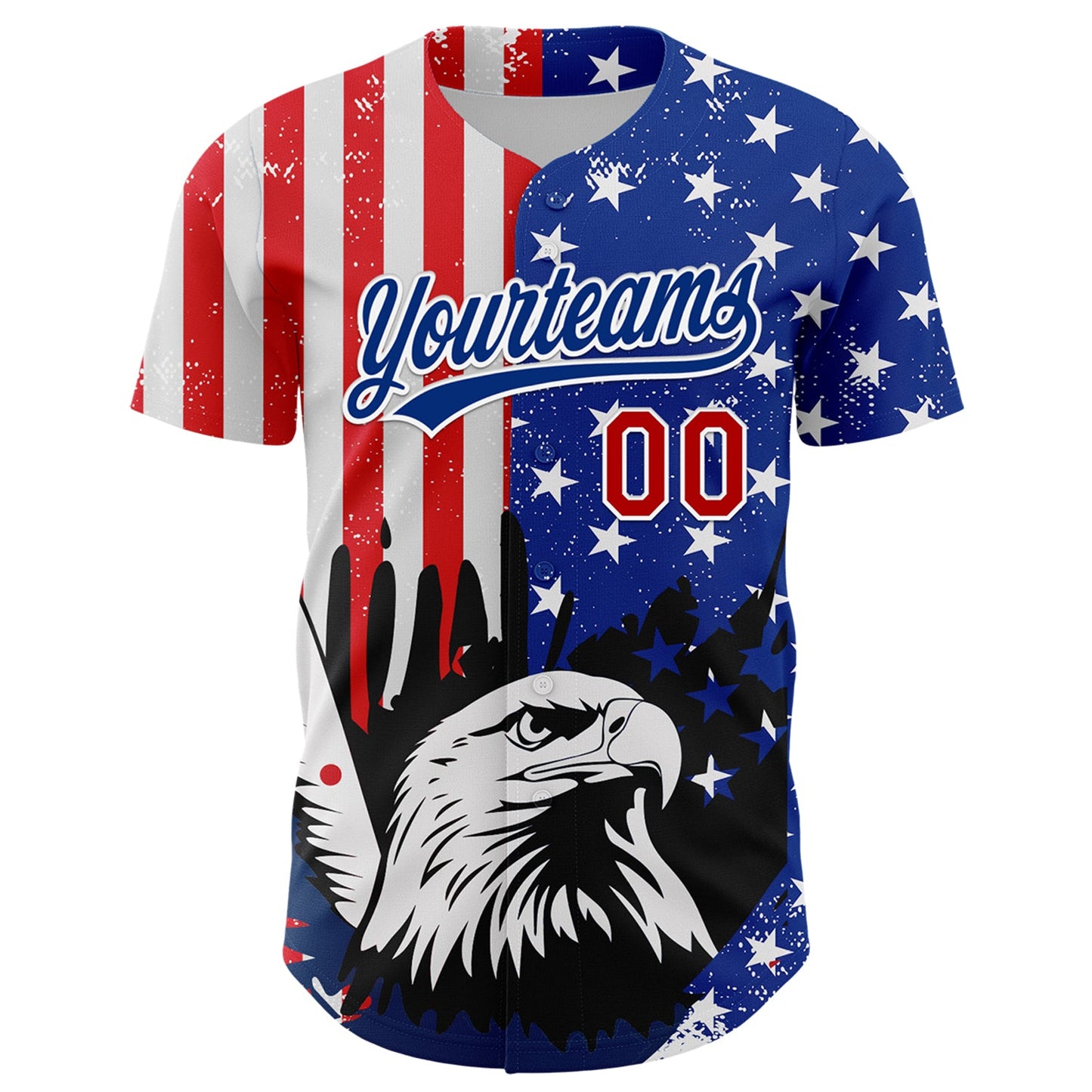 Custom White Red-Royal 3D American Flag Eagle And Star Authentic Baseball Jersey view 2
