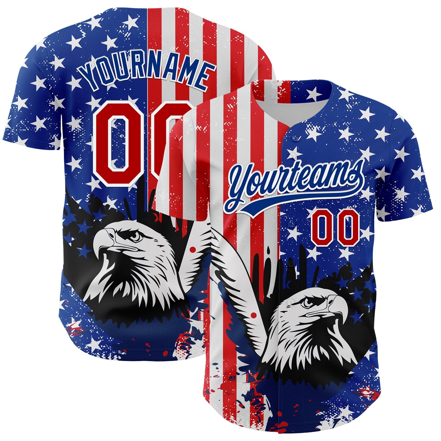Custom White Red-Royal 3D American Flag Eagle And Star Authentic Baseball Jersey - Main View