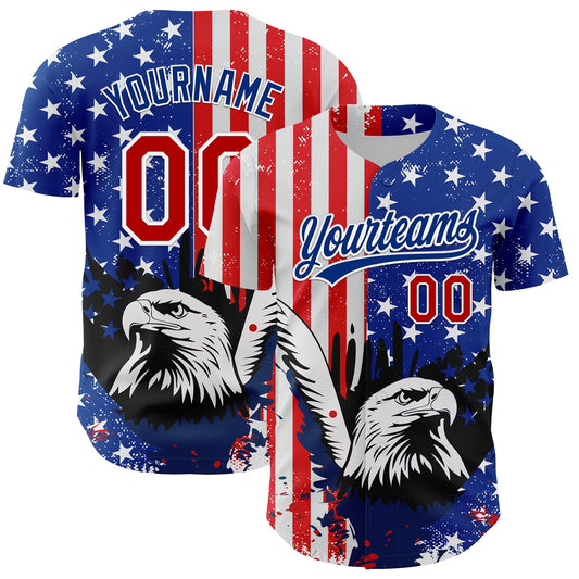 Custom White Red-Royal 3D American Flag Eagle And Star Authentic Baseball Jersey - Main View