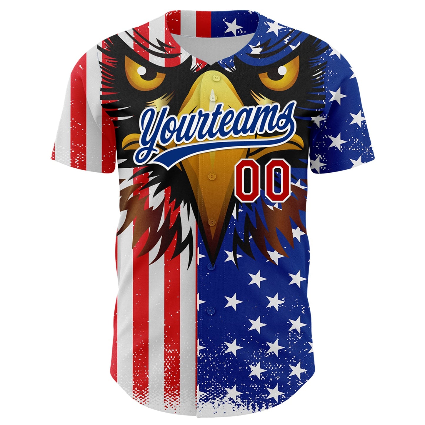 Custom White Red-Royal 3D American Flag Eagle And Star Authentic Baseball Jersey view 2