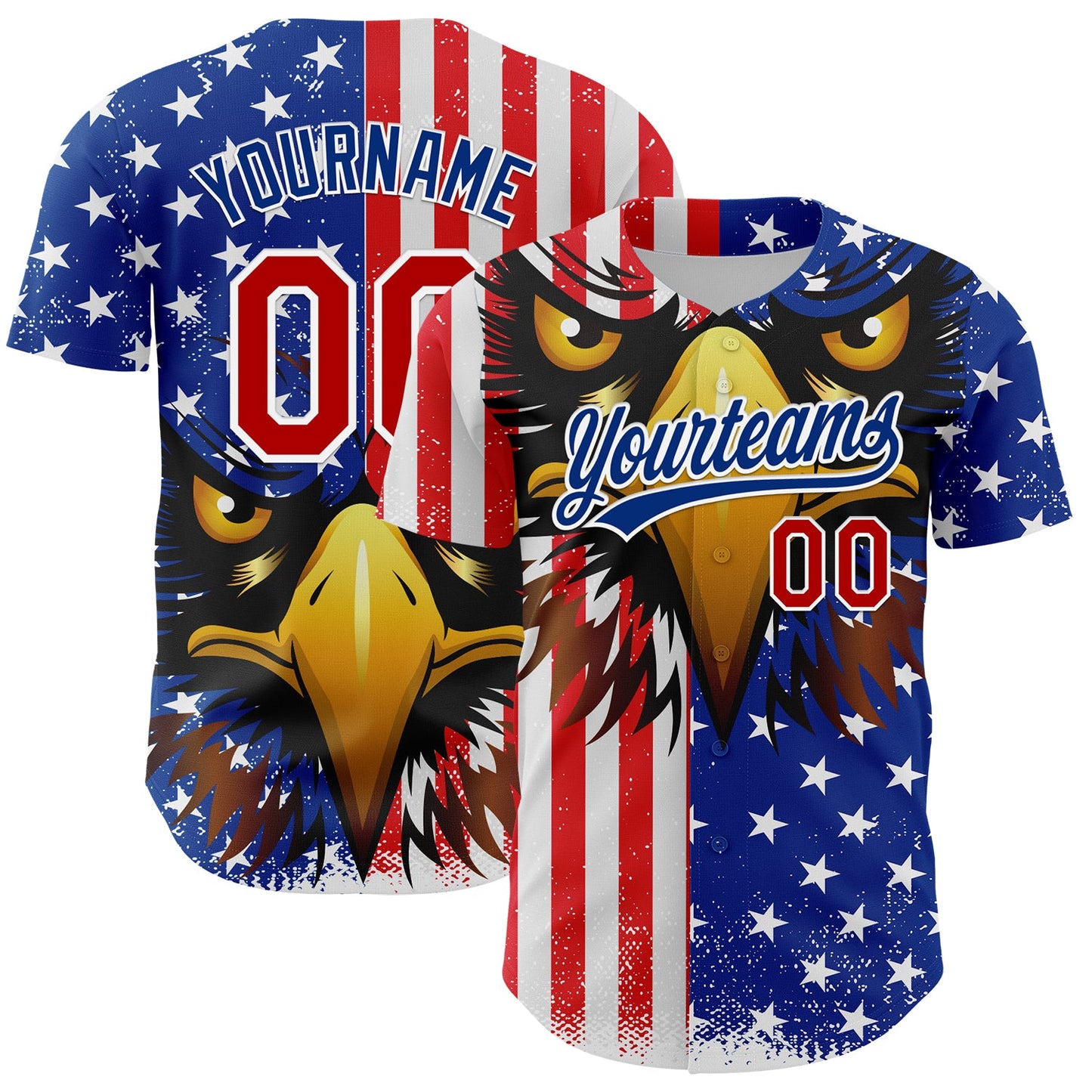 Custom White Red-Royal 3D American Flag Eagle And Star Authentic Baseball Jersey - Main View
