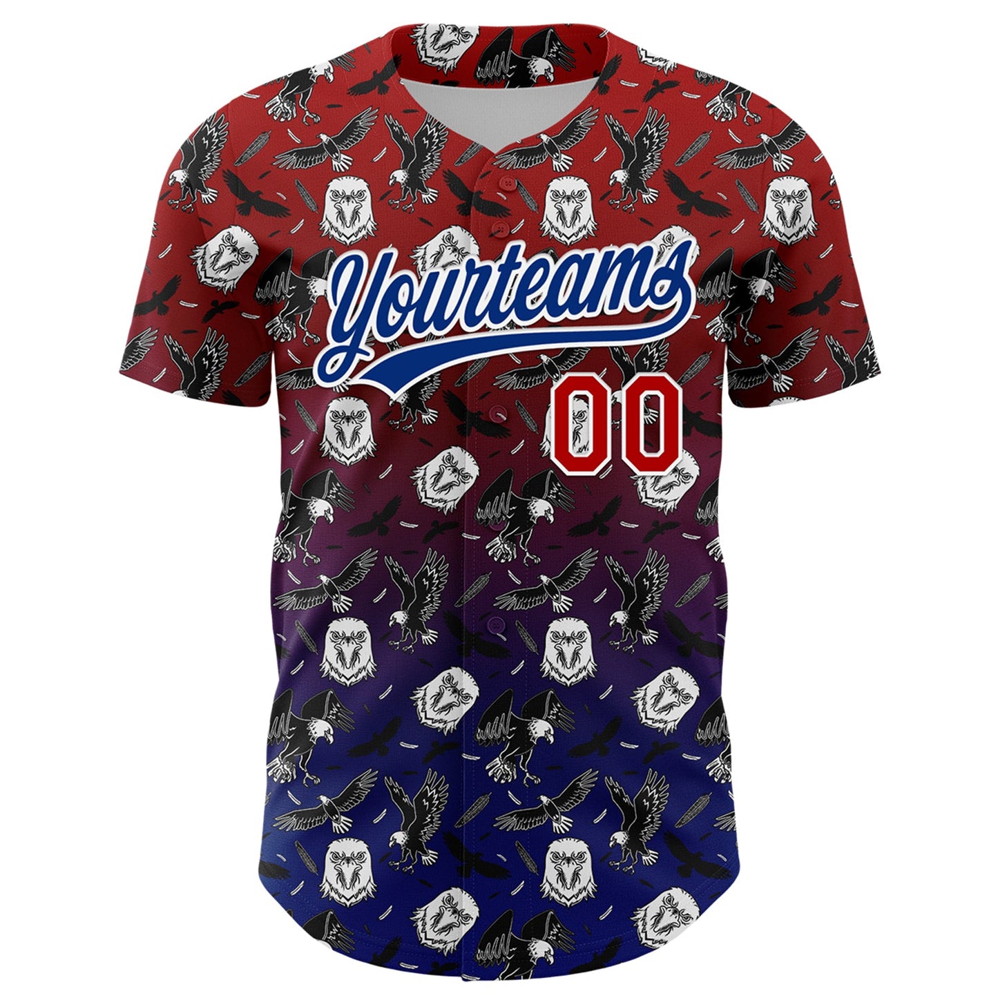 Custom Red Royal-White 3D Pattern Design American Eagle Authentic Baseball Jersey view 2