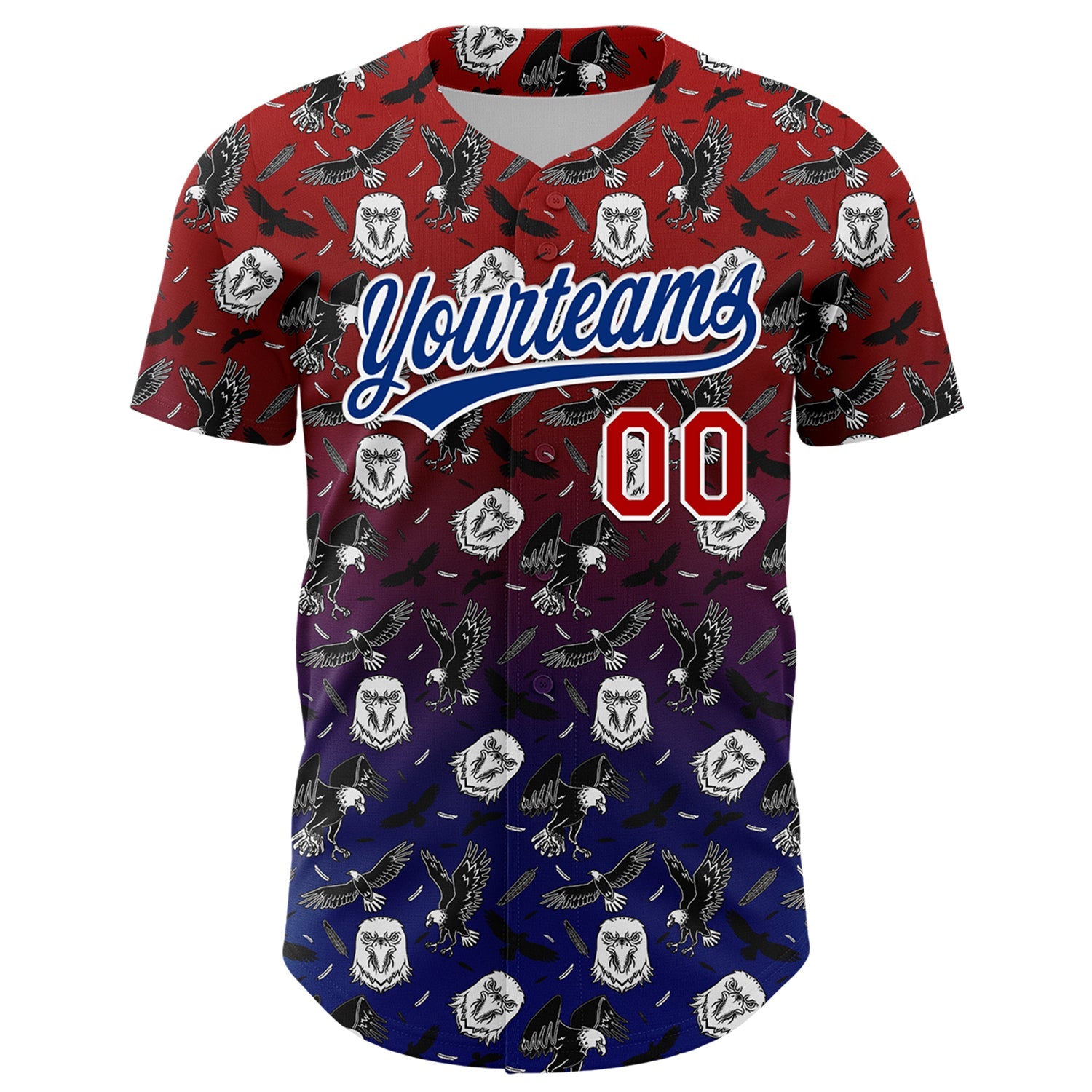Custom Red Royal-White 3D Pattern Design American Eagle Authentic Baseball Jersey view 2