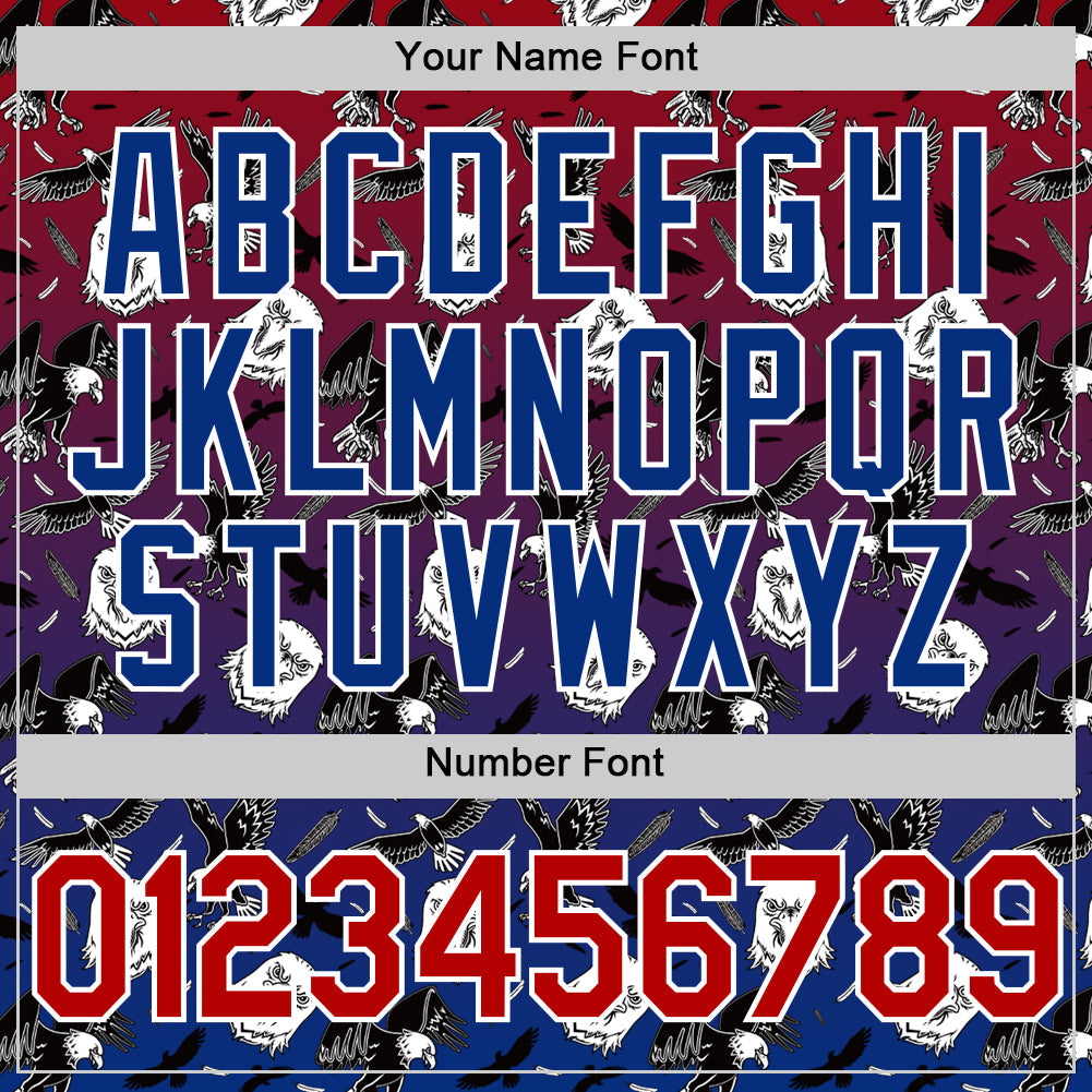 Custom Red Royal-White 3D Pattern Design American Eagle Authentic Baseball Jersey view 5