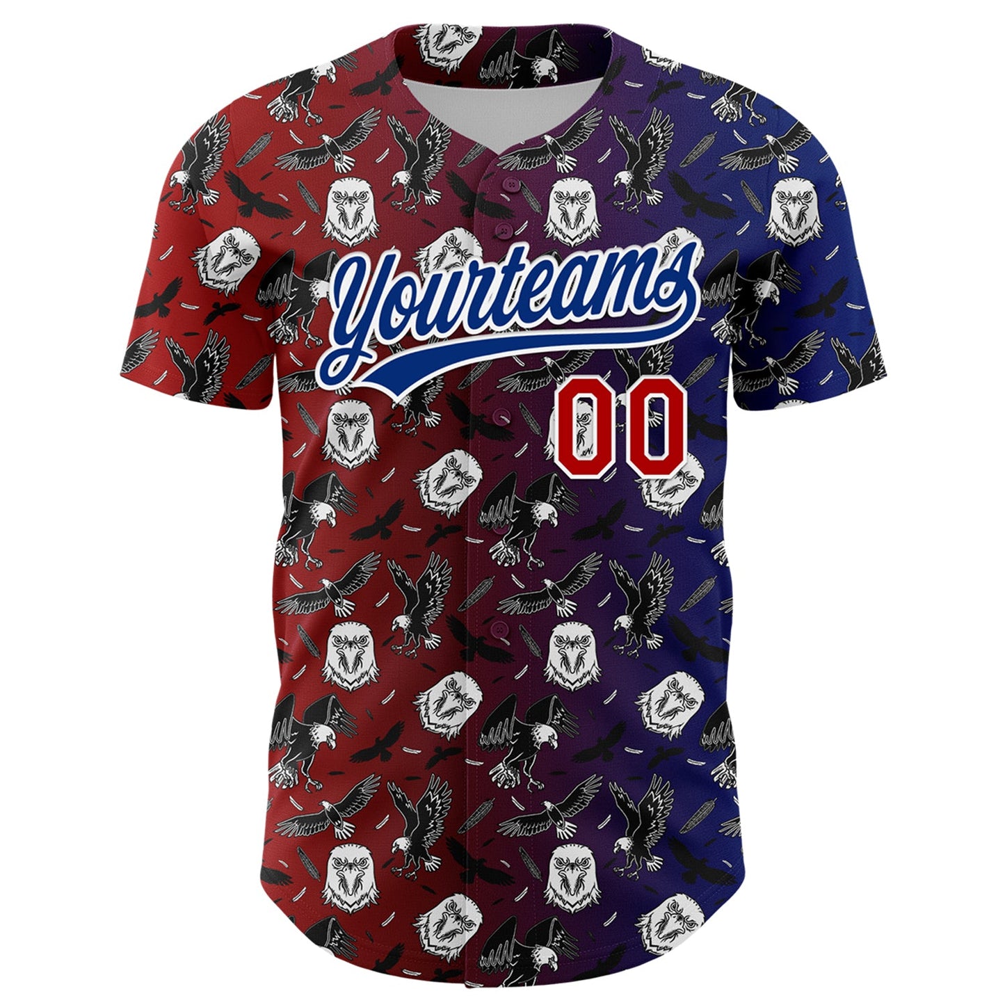 Custom Red Royal-White 3D Pattern Design American Eagle Authentic Baseball Jersey view 2