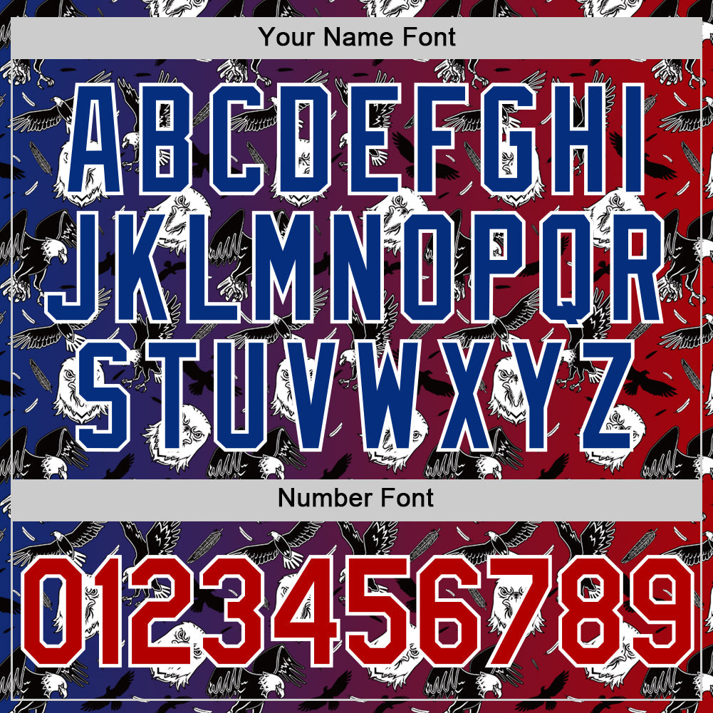 Custom Red Royal-White 3D Pattern Design American Eagle Authentic Baseball Jersey view 5