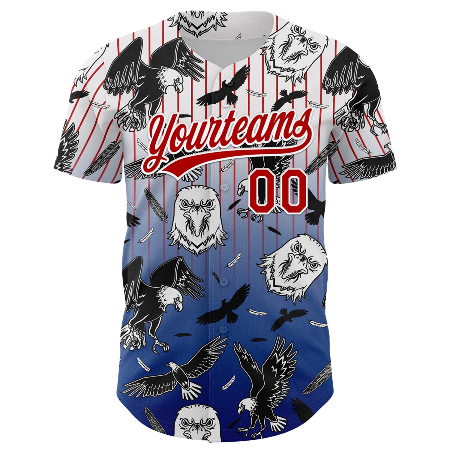 Custom White Red-Royal 3D Pattern Design American Eagle Authentic Baseball Jersey view 2