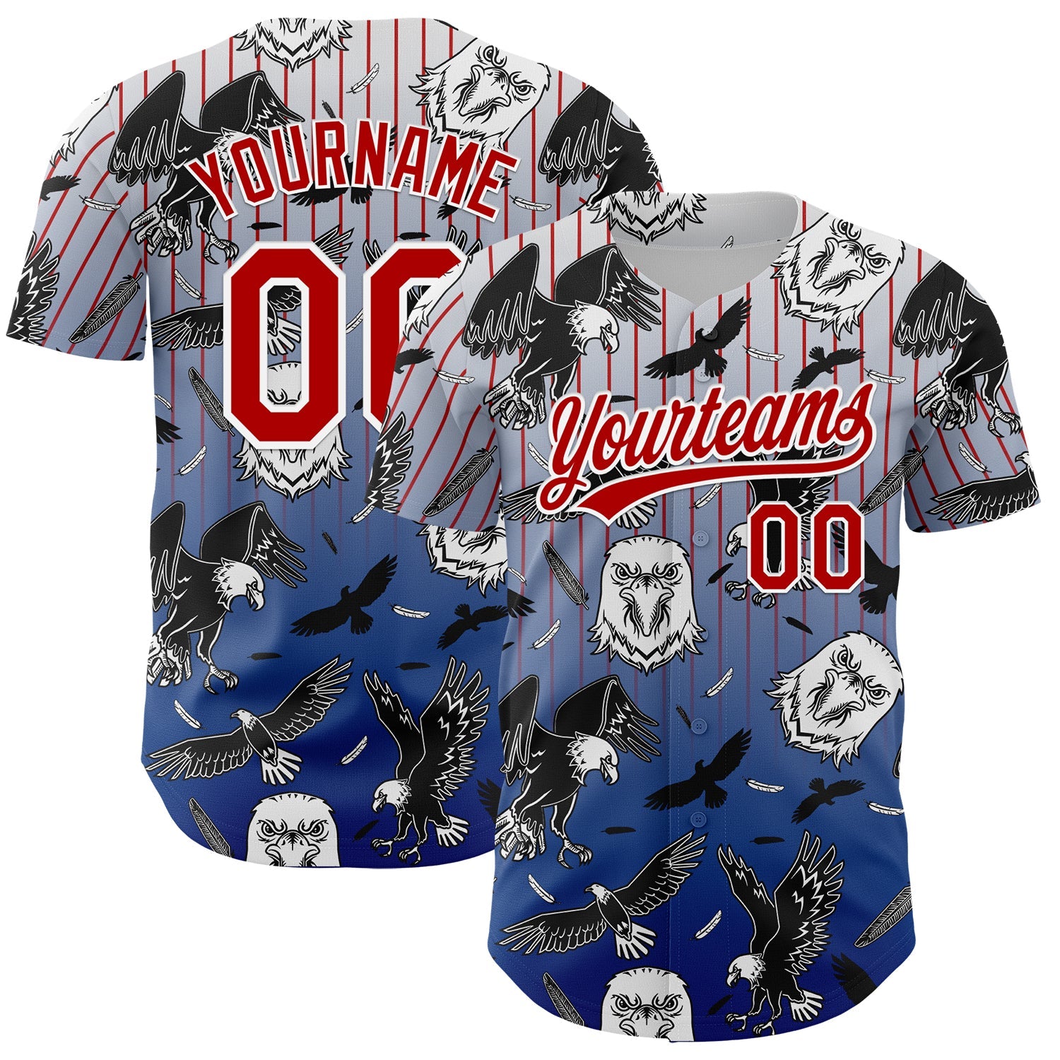 Custom White Red-Royal 3D Pattern Design American Eagle Authentic Baseball Jersey - Main View
