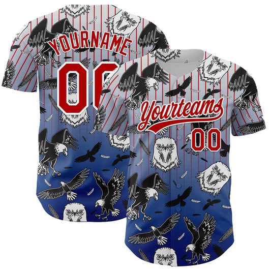 Custom White Red-Royal 3D Pattern Design American Eagle Authentic Baseball Jersey - Main View