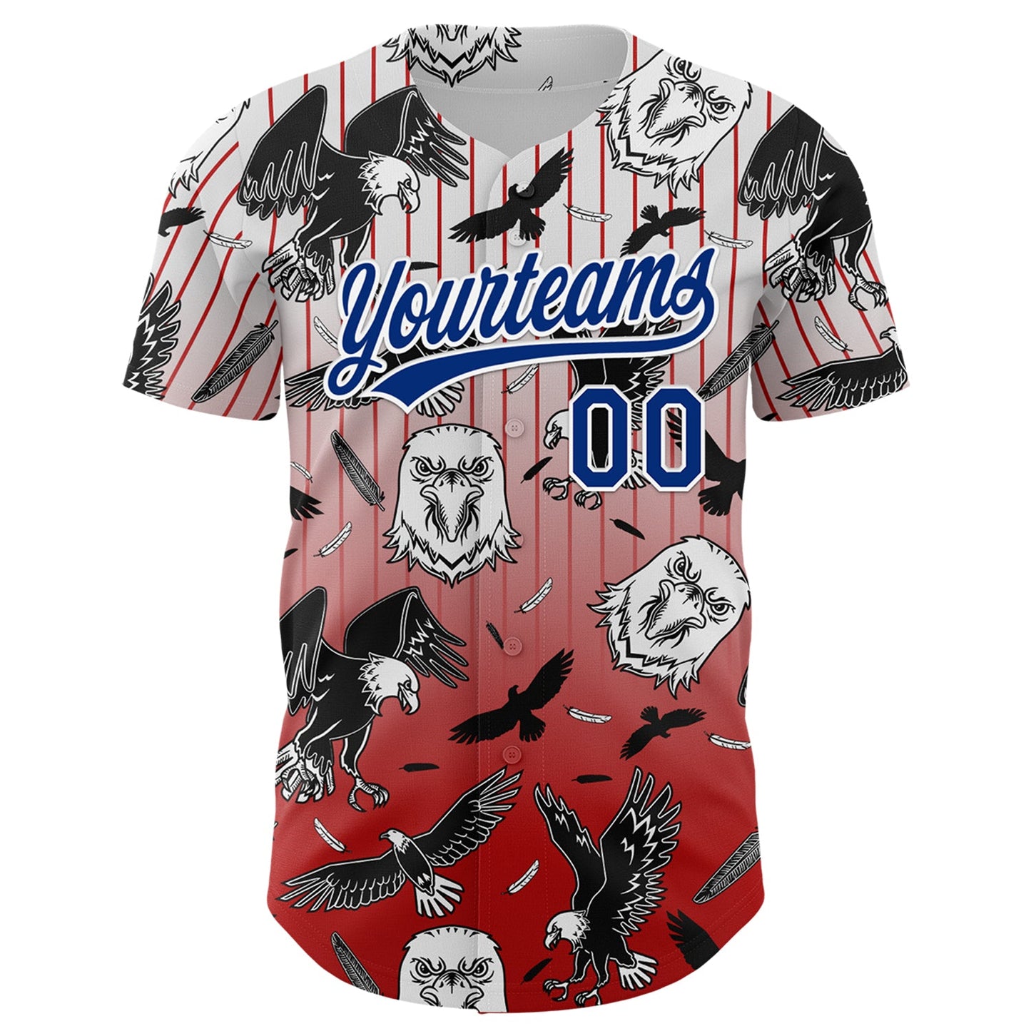 Custom Red Royal-White 3D Pattern Design American Eagle Authentic Baseball Jersey view 2