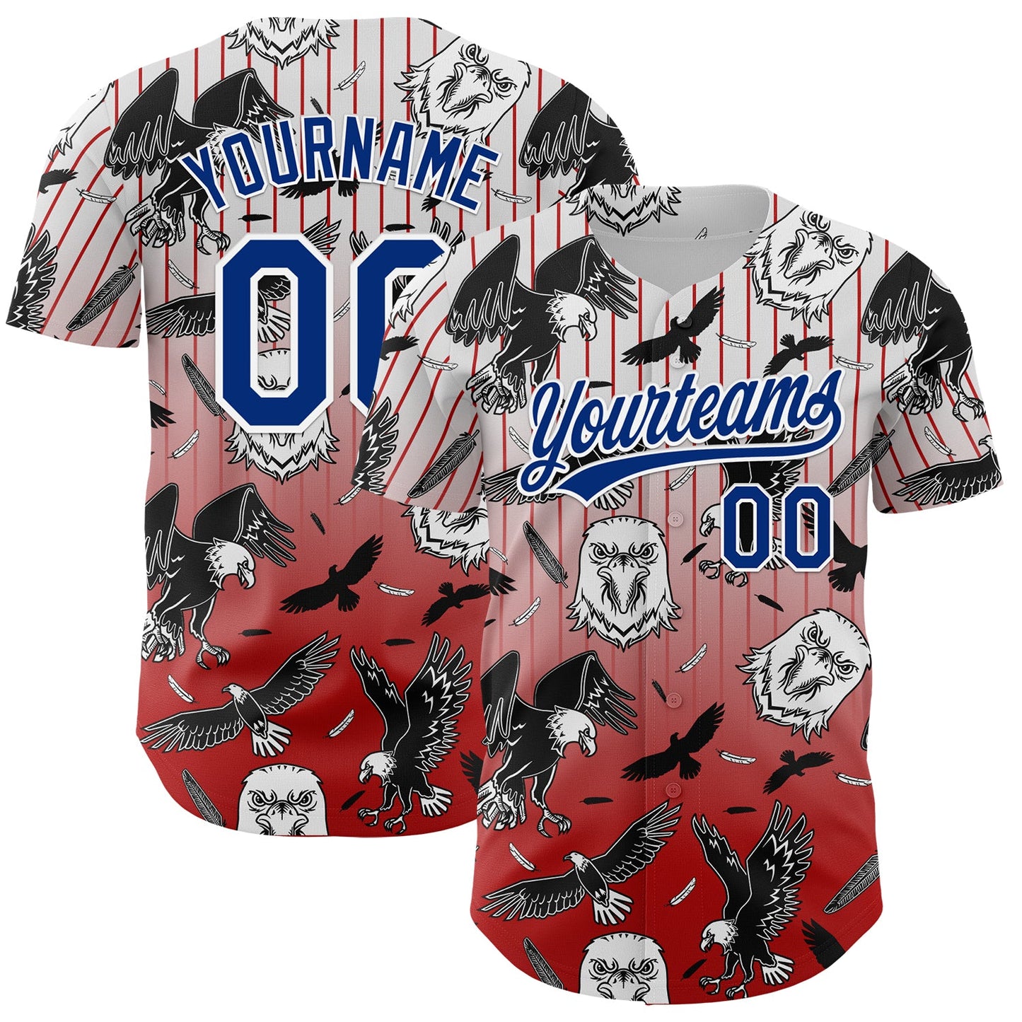 Custom Red Royal-White 3D Pattern Design American Eagle Authentic Baseball Jersey - Main View