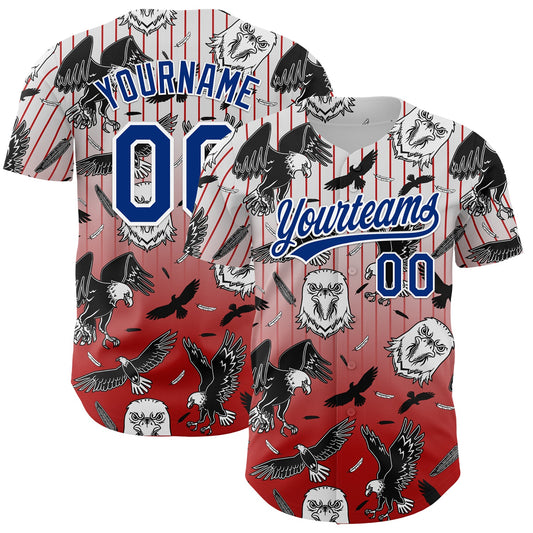 Custom Red Royal-White 3D Pattern Design American Eagle Authentic Baseball Jersey - Main View