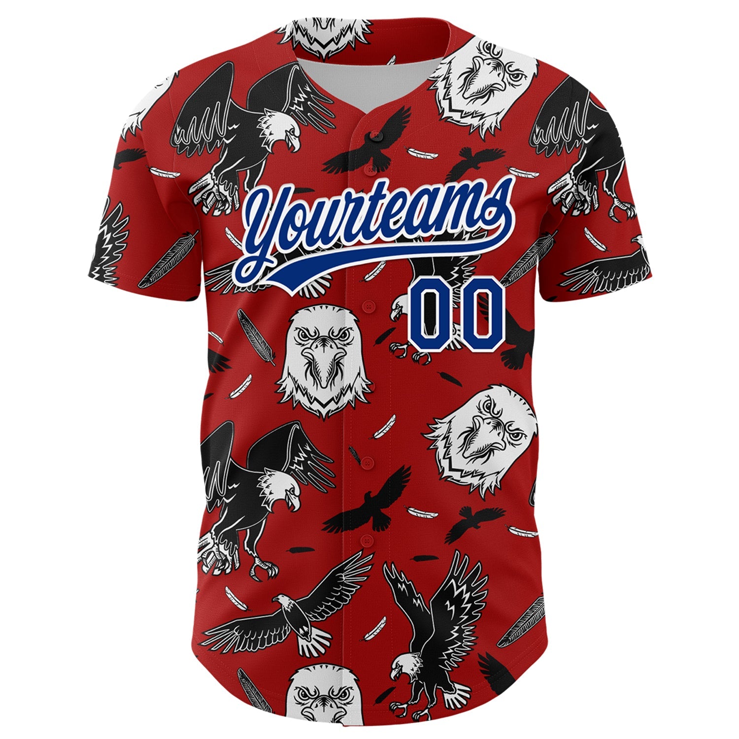 Custom Red Royal-White 3D Pattern Design American Eagle Authentic Baseball Jersey view 2