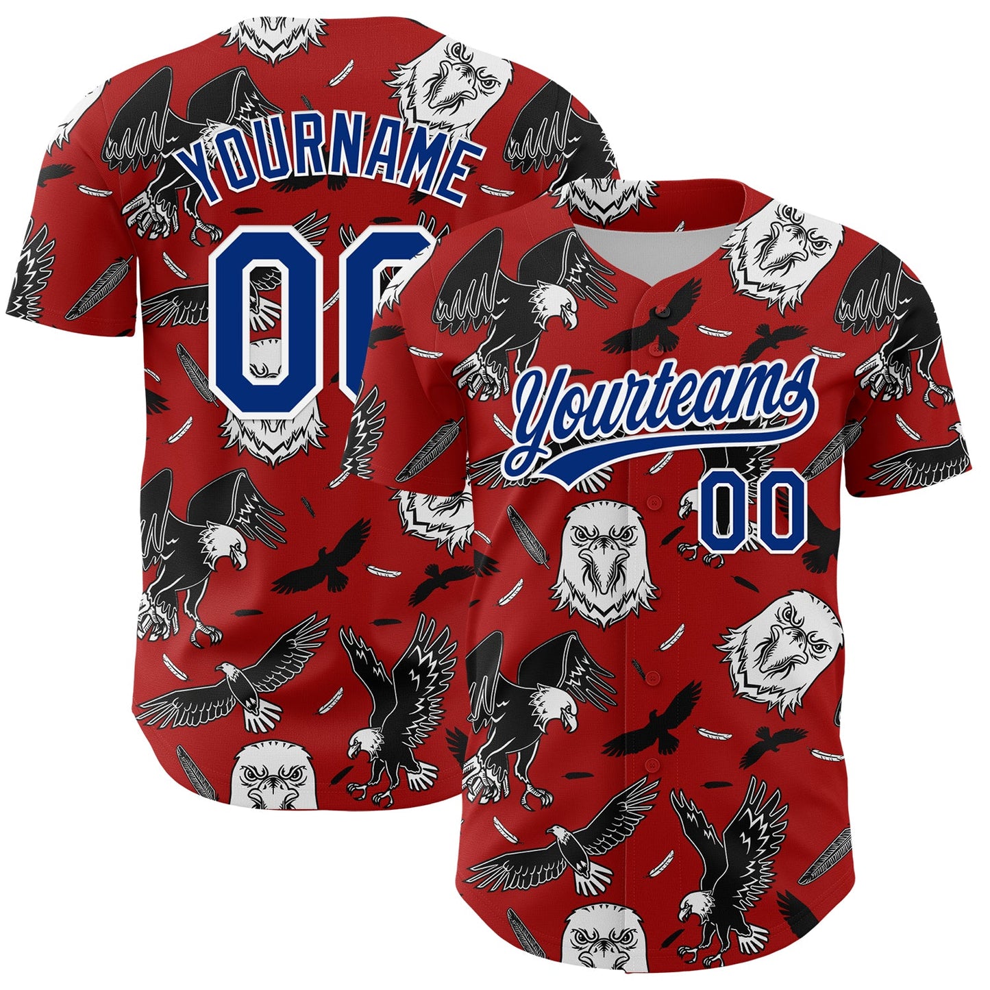 Custom Red Royal-White 3D Pattern Design American Eagle Authentic Baseball Jersey - Main View