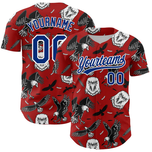 Custom Red Royal-White 3D Pattern Design American Eagle Authentic Baseball Jersey - Main View