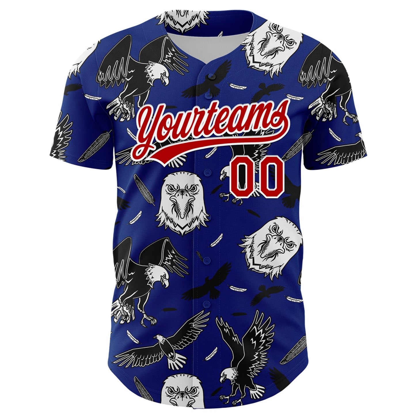 Custom Royal Red-White 3D Pattern Design American Eagle Authentic Baseball Jersey view 2