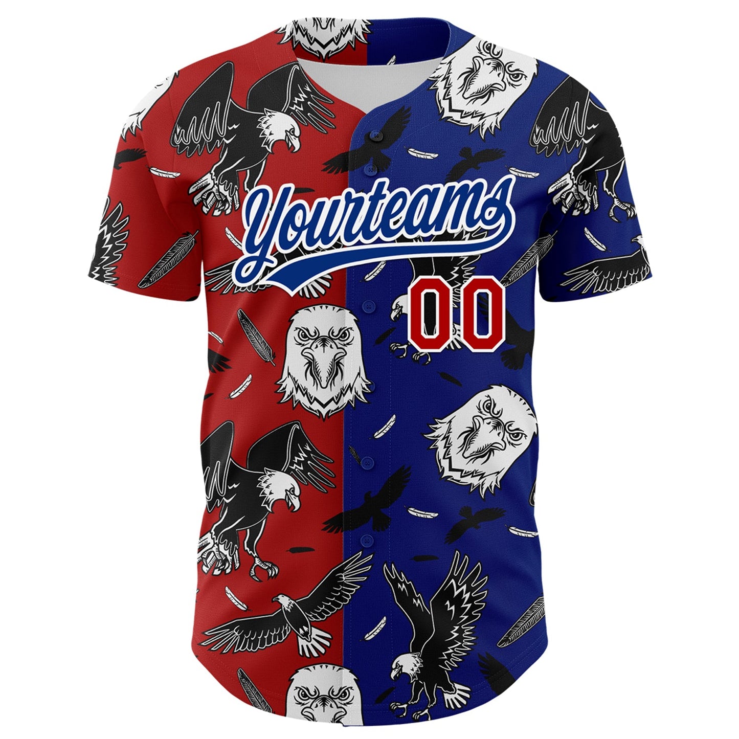 Custom Royal Red-White 3D Pattern Design American Eagle Authentic Baseball Jersey view 2