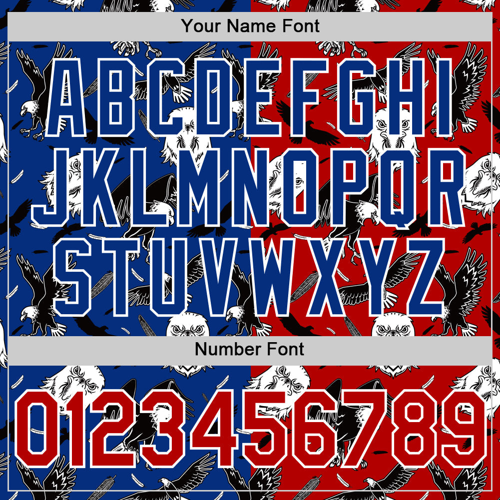 Custom Royal Red-White 3D Pattern Design American Eagle Authentic Baseball Jersey view 5