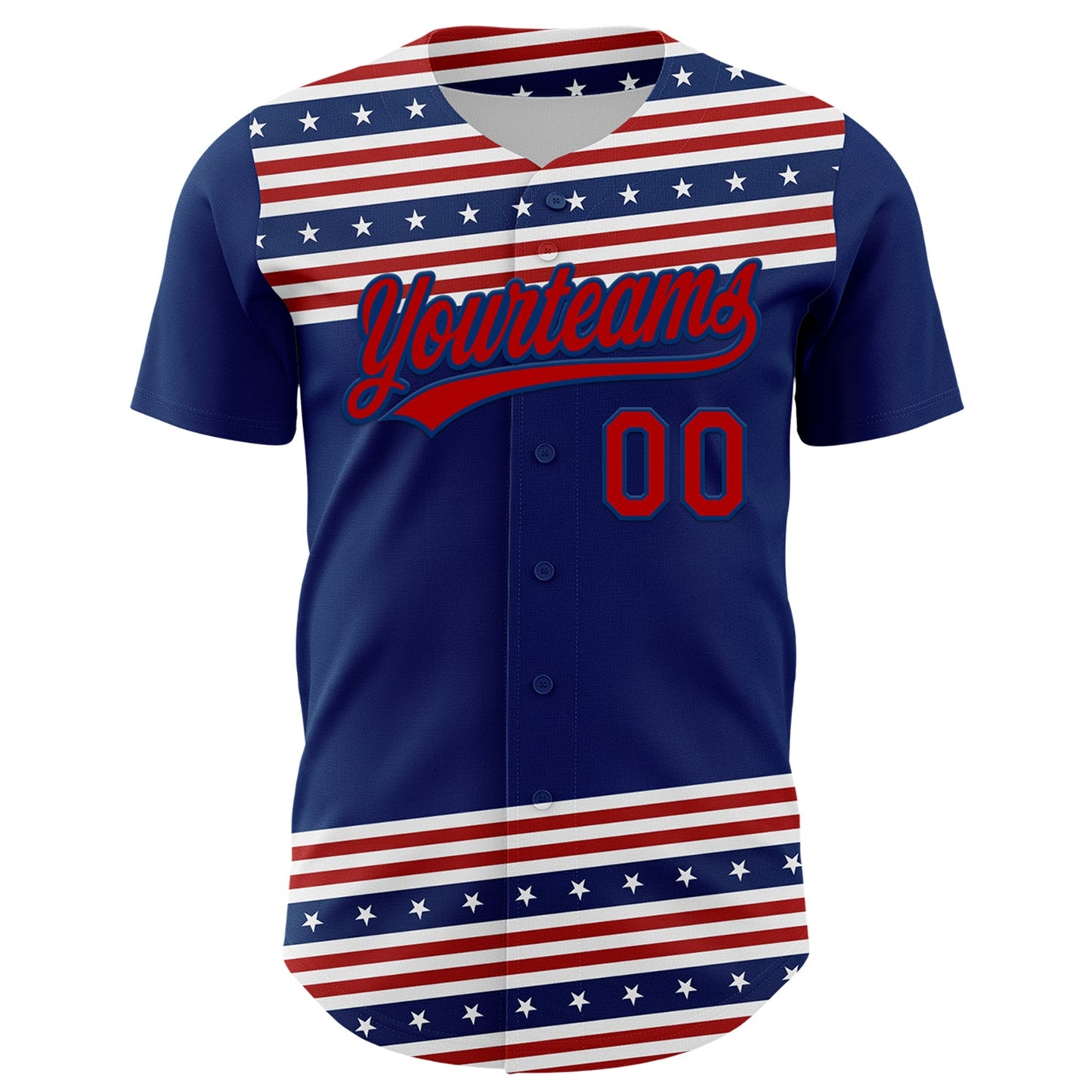 Custom US Navy Blue Red 3D American Flag And Star Authentic Baseball Jersey view 2