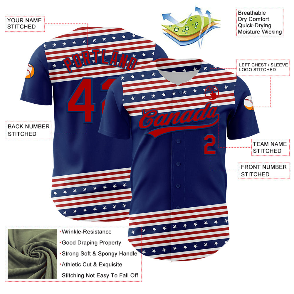 Custom US Navy Blue Red 3D American Flag And Star Authentic Baseball Jersey view 3