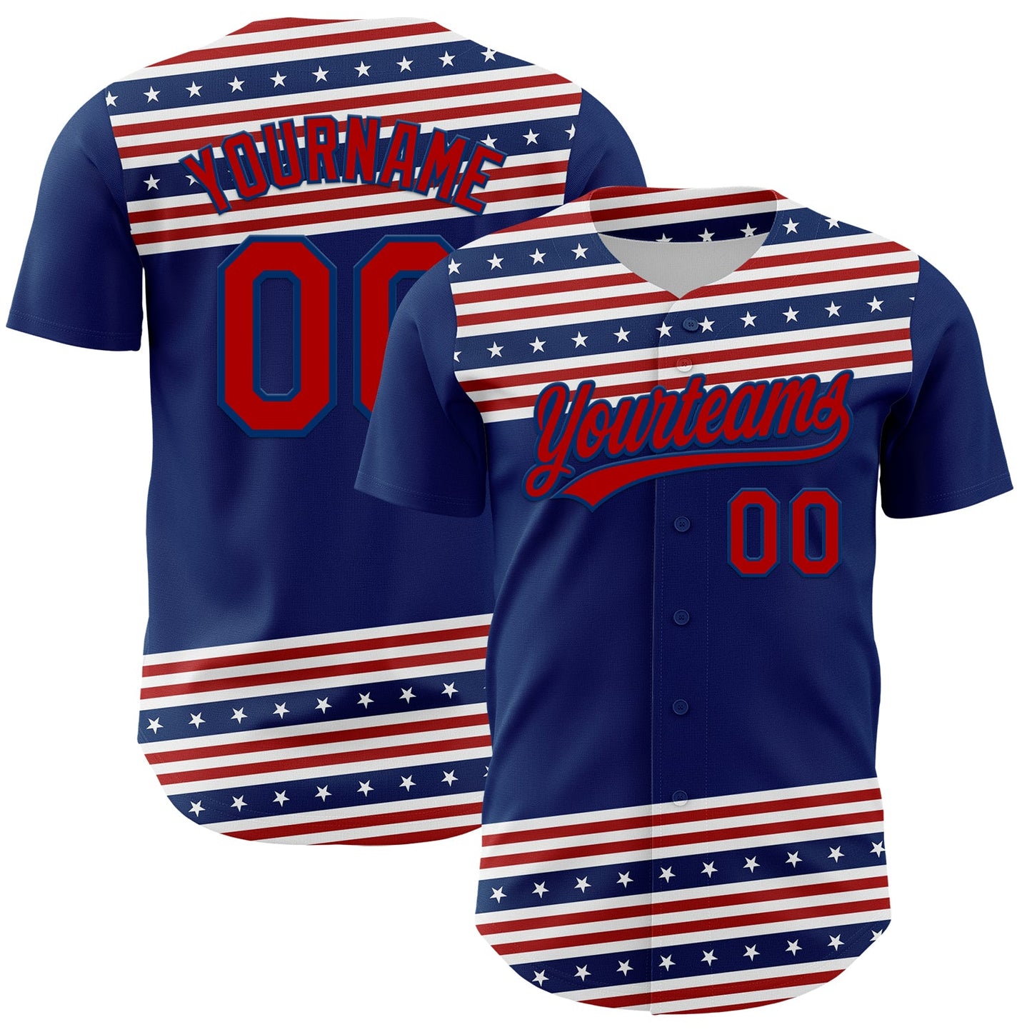 Custom US Navy Blue Red 3D American Flag And Star Authentic Baseball Jersey - Main View