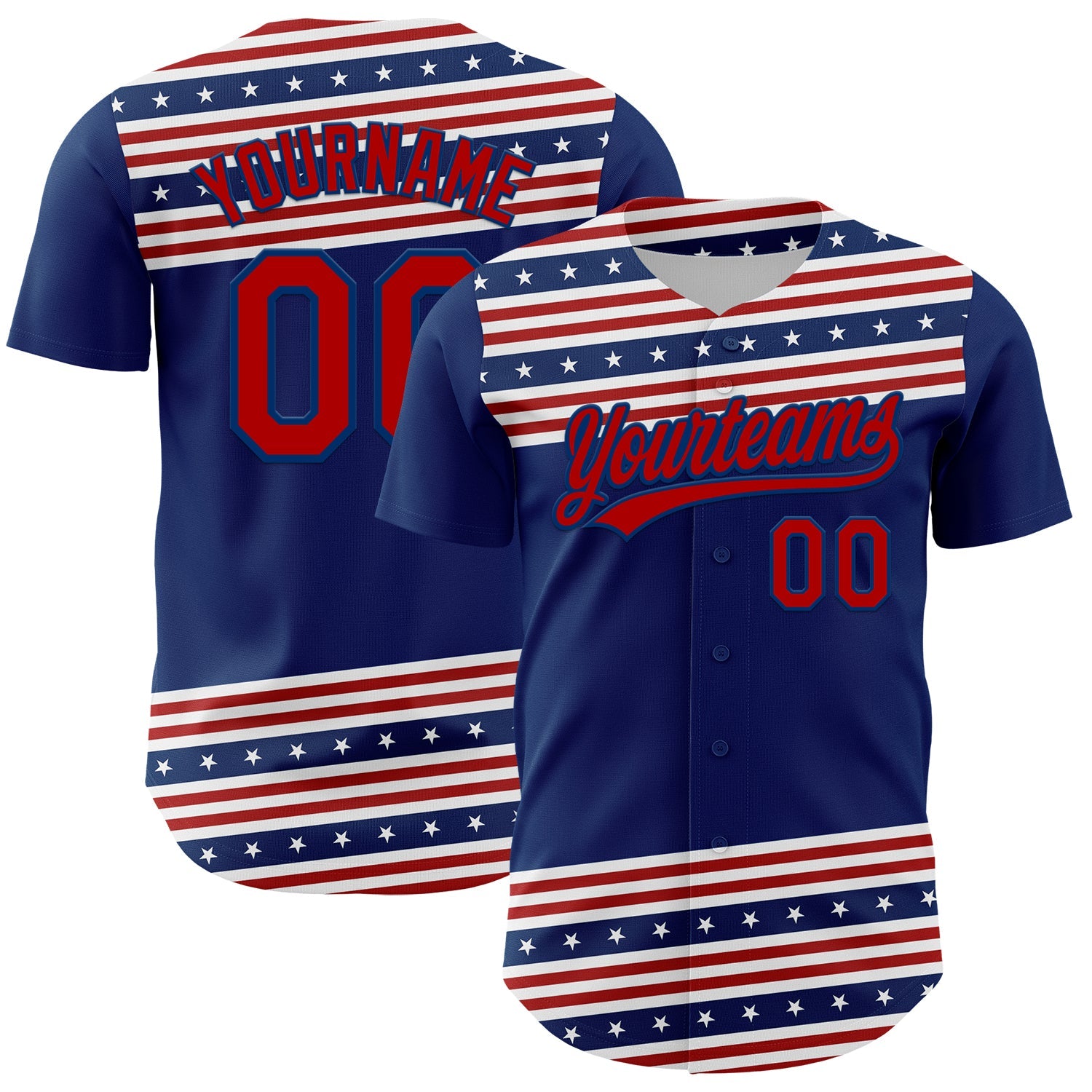 Custom US Navy Blue Red 3D American Flag And Star Authentic Baseball Jersey - Main View