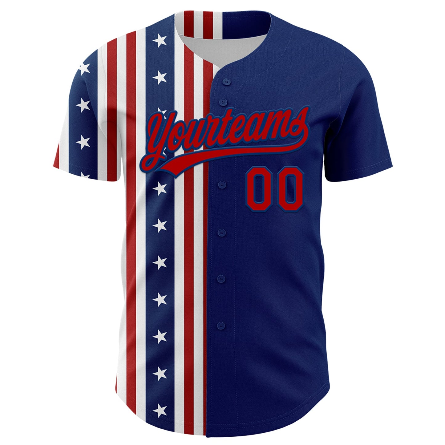 Custom US Navy Blue Red 3D American Flag And Star Authentic Baseball Jersey view 2
