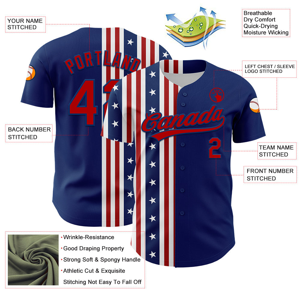 Custom US Navy Blue Red 3D American Flag And Star Authentic Baseball Jersey view 3