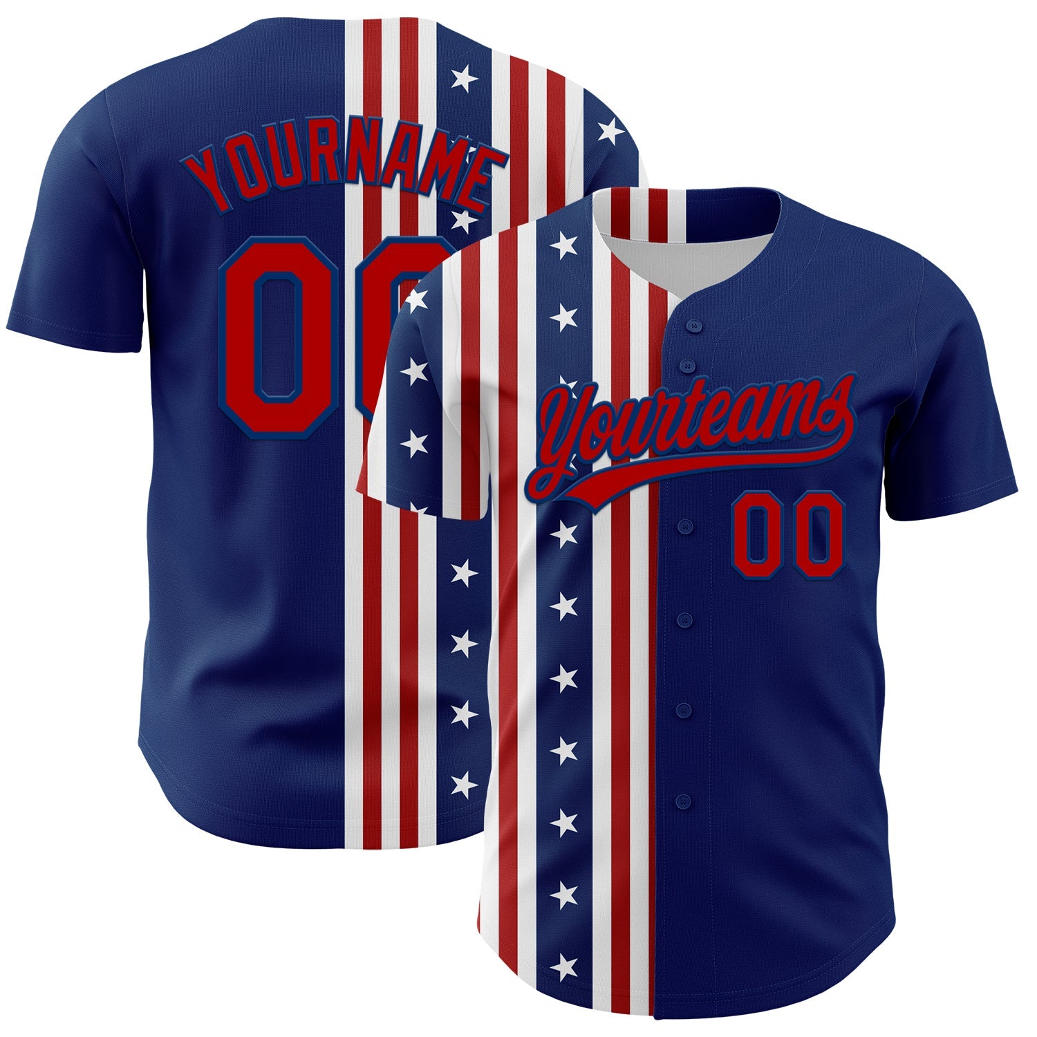 Custom US Navy Blue Red 3D American Flag And Star Authentic Baseball Jersey - Main View