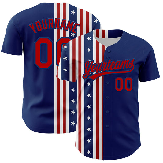 Custom US Navy Blue Red 3D American Flag And Star Authentic Baseball Jersey - Main View